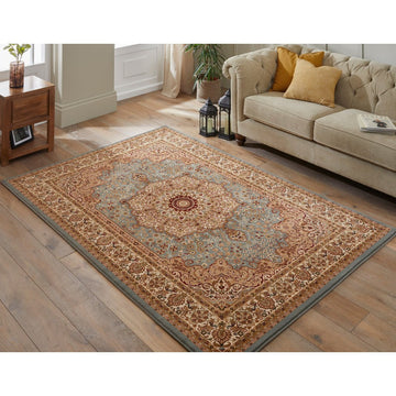 Grand Heritage GH101 Traditional Persian Floral Medallion Border Soft Stain-Resistant Durable Beige/Terracotta/Blue-Grey Rug-Concept Looms-Rug Love - The Most Loved Rug Store